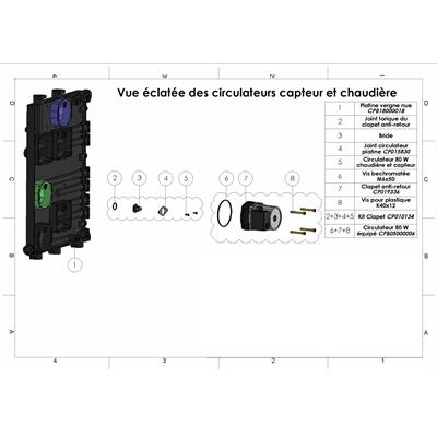 Vue éclatée des circulateurs capteur et chaudière