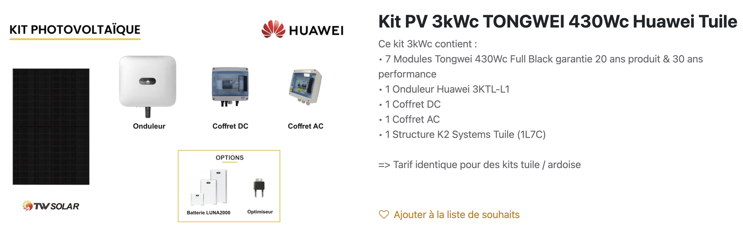 KIT photovoltaique 3kWc TONGWEI